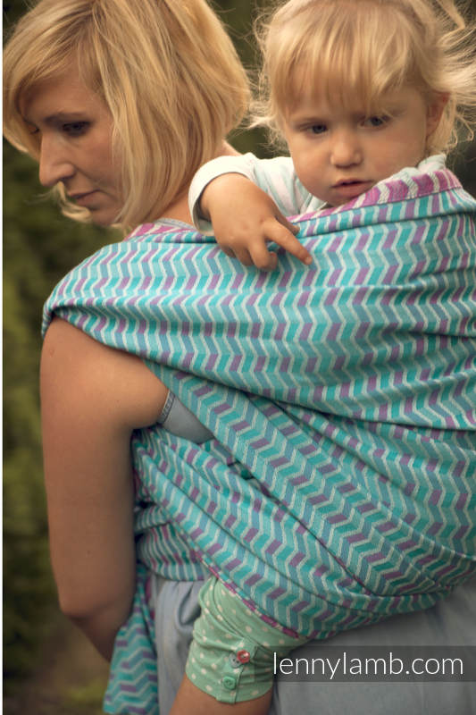 Fular, tejido jacquard (100% algodón) - ZIGZAG TURQUESA & ROSA - talla M (grado B) #babywearing
