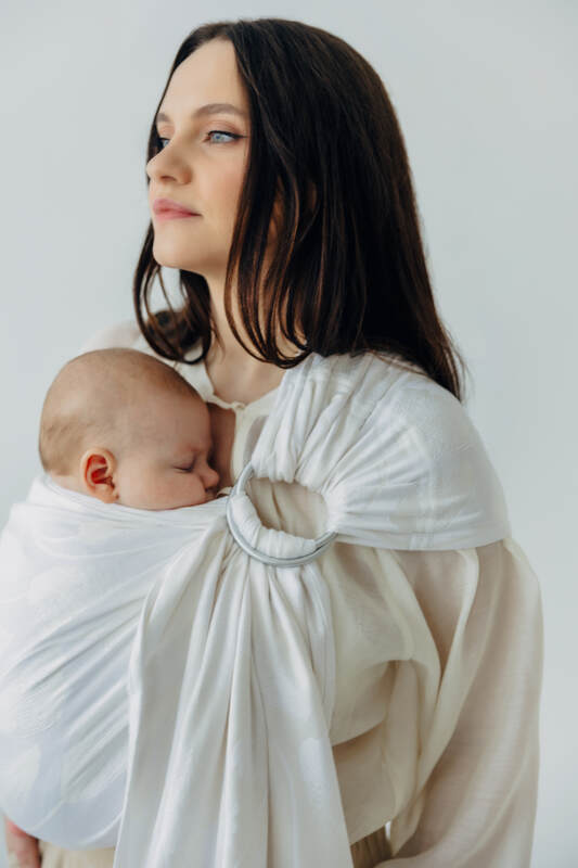 Żakardowa chusta kółkowa do noszenia dzieci, 100% wiskoza bambusowa, ramię bez zakładek - VIRIDIFLORA  - MILKY WAY - standard 1.8m #babywearing