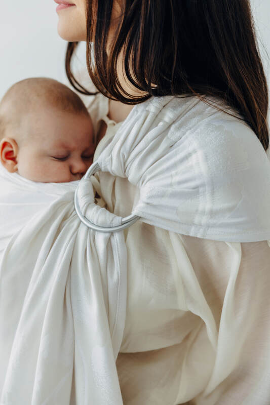 Żakardowa chusta kółkowa do noszenia dzieci, 100% wiskoza bambusowa, ramię bez zakładek - VIRIDIFLORA  - MILKY WAY - standard 1.8m #babywearing