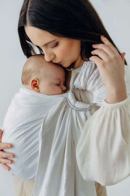 Żakardowa chusta kółkowa do noszenia dzieci, 100% wiskoza bambusowa, ramię bez zakładek - VIRIDIFLORA  - MILKY WAY - standard 1.8m #babywearing