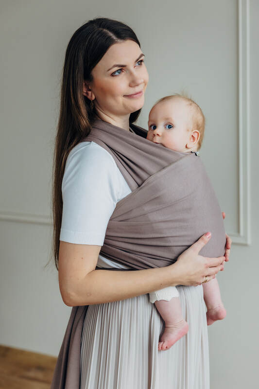 Chusta do noszenia dzieci, elastyczna - Mocha - rozmiar standardowy 5.0 m (drugi gatunek) #babywearing