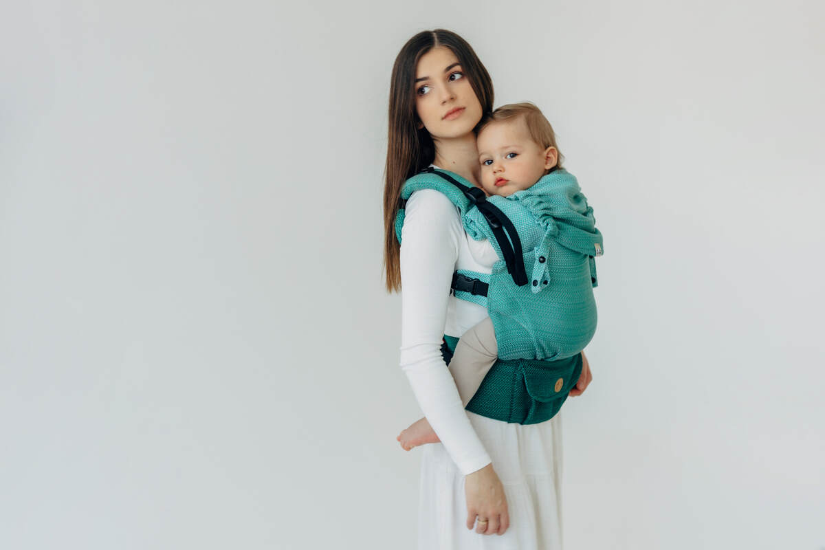 LennyUpGrade PRO Carrier, Standard Size, herringbone weave 100% cotton - LITTLE HERRINGBONE OMBRE GREEN  #babywearing