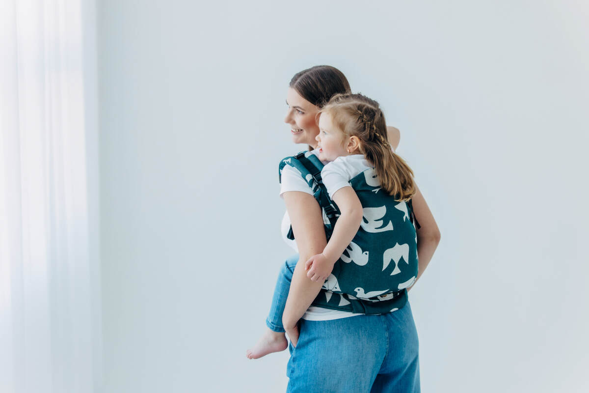 Nosidełko LennyPreschool  z tkaniny żakardowej (100% wiskoza bambusowa), rozmiar preschool - BIRDY - SKYWARD #babywearing