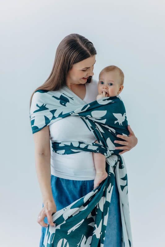 Żakardowa chusta do noszenia dzieci, 100% wiskoza bambusowa - BIRDY - SKYWARD - rozmiar XS #babywearing