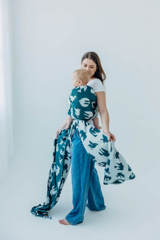 Żakardowa chusta do noszenia dzieci, 100% wiskoza bambusowa - BIRDY - SKYWARD - rozmiar XS #babywearing