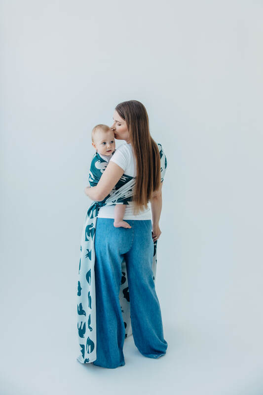 Żakardowa chusta do noszenia dzieci, 100% wiskoza bambusowa - BIRDY - SKYWARD - rozmiar XS #babywearing