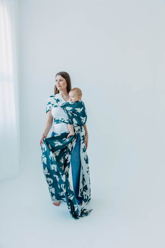 Żakardowa chusta do noszenia dzieci, 100% wiskoza bambusowa - BIRDY - SKYWARD - rozmiar XS #babywearing