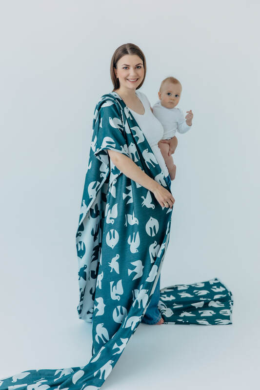 Żakardowa chusta do noszenia dzieci, 100% wiskoza bambusowa - BIRDY - SKYWARD - rozmiar XS #babywearing
