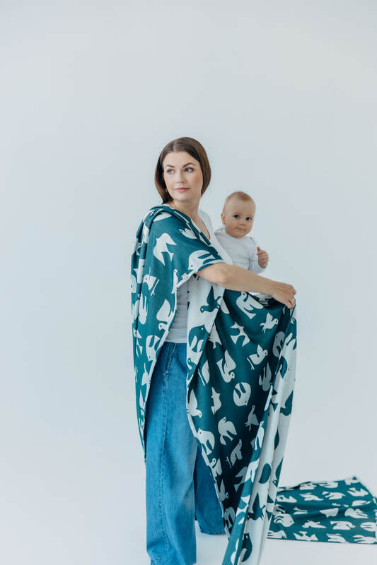 Żakardowa chusta do noszenia dzieci, 100% wiskoza bambusowa - BIRDY - SKYWARD - rozmiar XS #babywearing