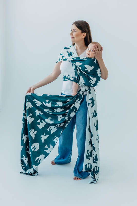 Żakardowa chusta do noszenia dzieci, 100% wiskoza bambusowa - BIRDY - SKYWARD - rozmiar XS #babywearing