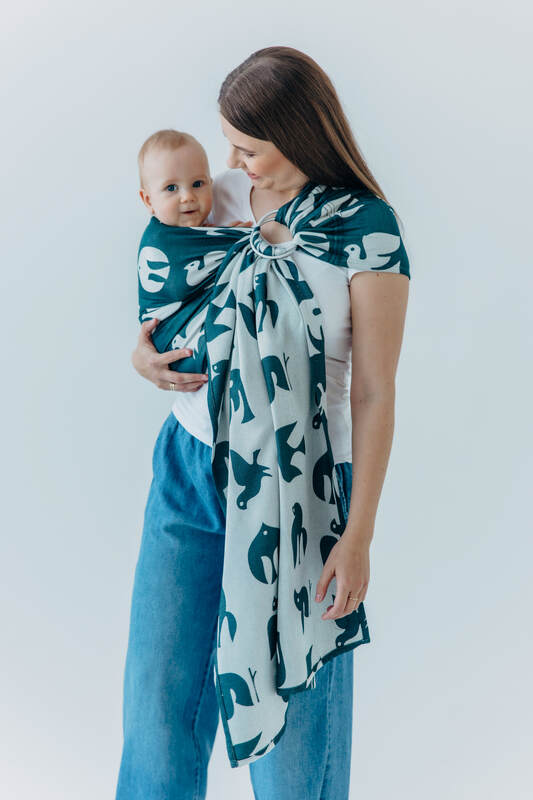Żakardowa chusta kółkowa do noszenia dzieci, 100% wiskoza bambusowa, ramię bez zakładek - BIRDY - SKYWARD - standard 1.8m #babywearing