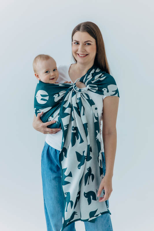 Żakardowa chusta kółkowa do noszenia dzieci, 100% wiskoza bambusowa, ramię bez zakładek - BIRDY - SKYWARD - standard 1.8m #babywearing