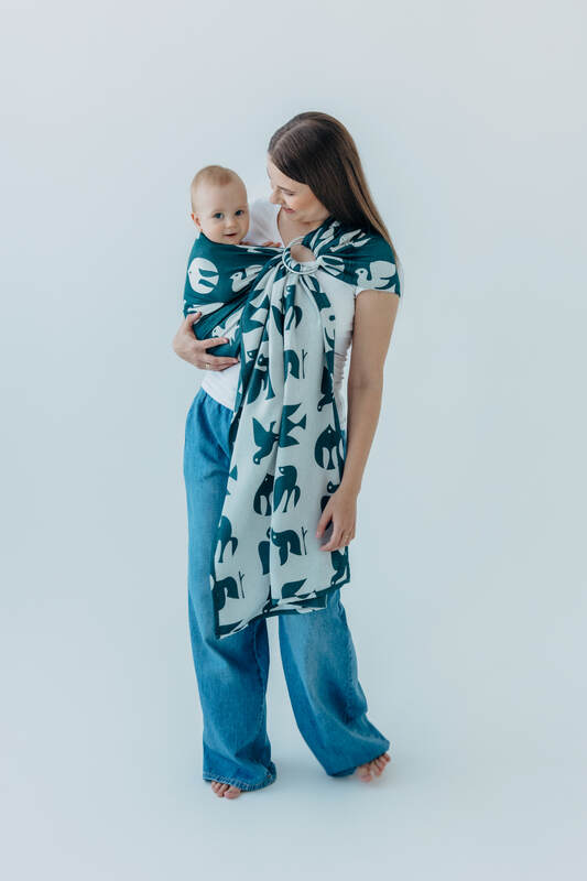 Żakardowa chusta kółkowa do noszenia dzieci, 100% wiskoza bambusowa, ramię bez zakładek - BIRDY - SKYWARD - standard 1.8m #babywearing