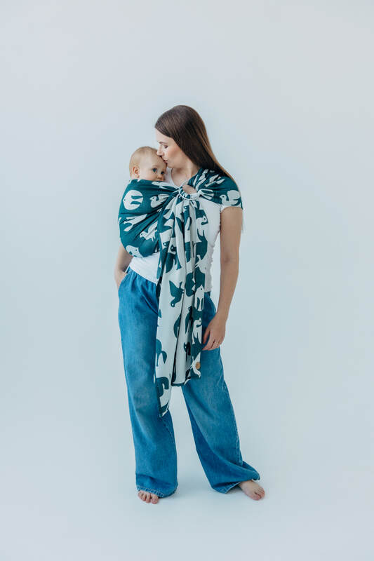 Żakardowa chusta kółkowa do noszenia dzieci, 100% wiskoza bambusowa, ramię bez zakładek - BIRDY - SKYWARD - standard 1.8m #babywearing