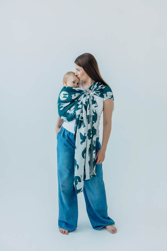 Żakardowa chusta kółkowa do noszenia dzieci, 100% wiskoza bambusowa, ramię bez zakładek - BIRDY - SKYWARD - standard 1.8m #babywearing
