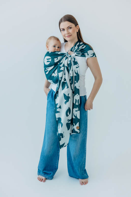 Żakardowa chusta kółkowa do noszenia dzieci, 100% wiskoza bambusowa, ramię bez zakładek - BIRDY - SKYWARD - standard 1.8m #babywearing