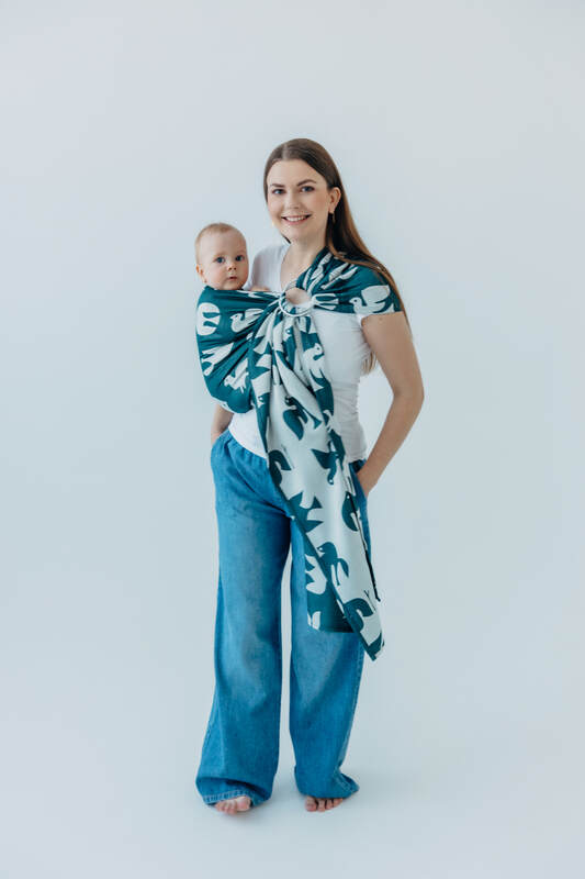 Żakardowa chusta kółkowa do noszenia dzieci, 100% wiskoza bambusowa, ramię bez zakładek - BIRDY - SKYWARD - standard 1.8m #babywearing