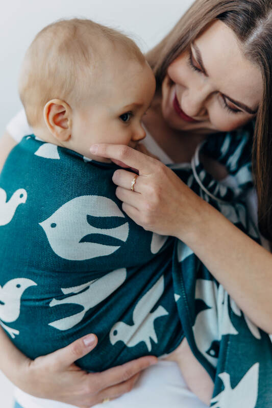 Żakardowa chusta kółkowa do noszenia dzieci, 100% wiskoza bambusowa, ramię bez zakładek - BIRDY - SKYWARD - standard 1.8m #babywearing