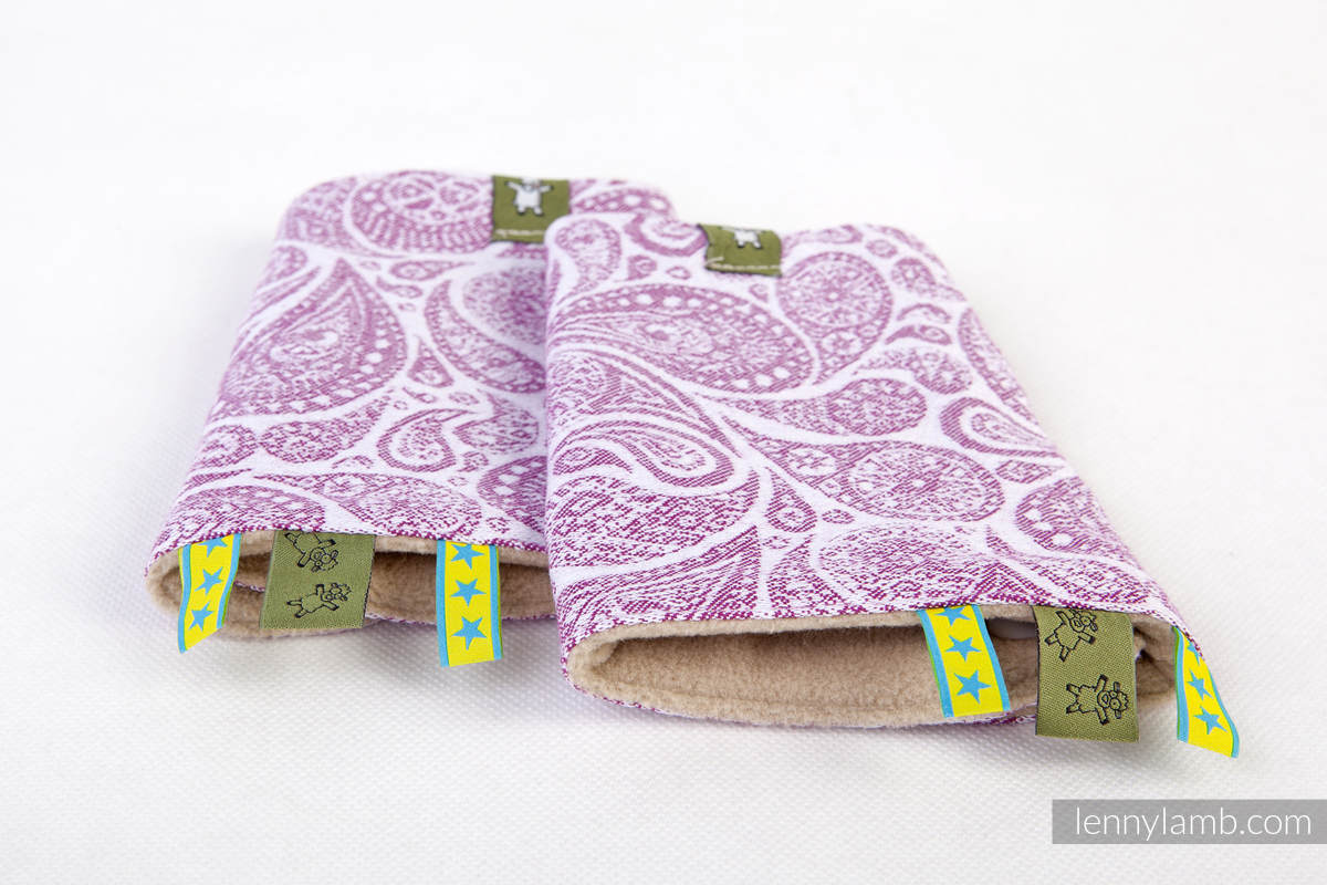 Drool Pads & Reach Straps Set, (60% cotton, 40% polyester) - PAISLEY PURPLE & CREAM #babywearing