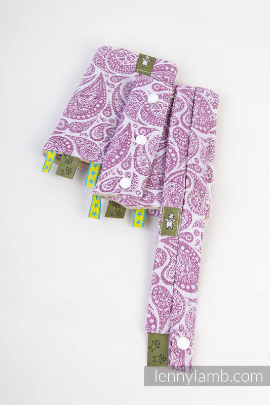 Drool Pads & Reach Straps Set, (60% cotton, 40% polyester) - PAISLEY PURPLE & CREAM #babywearing