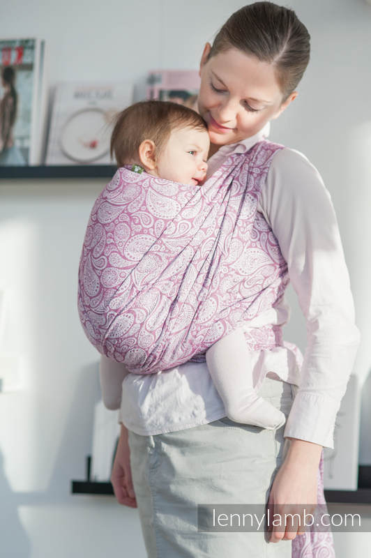 Żakardowa chusta do noszenia dzieci, 100% bawełna - PASLEY PURPURA z KREMEM- rozmiar M #babywearing