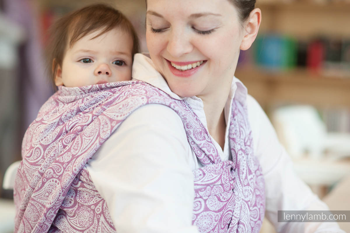 Żakardowa chusta do noszenia dzieci, 100% bawełna - PASLEY PURPURA z KREMEM- rozmiar M #babywearing