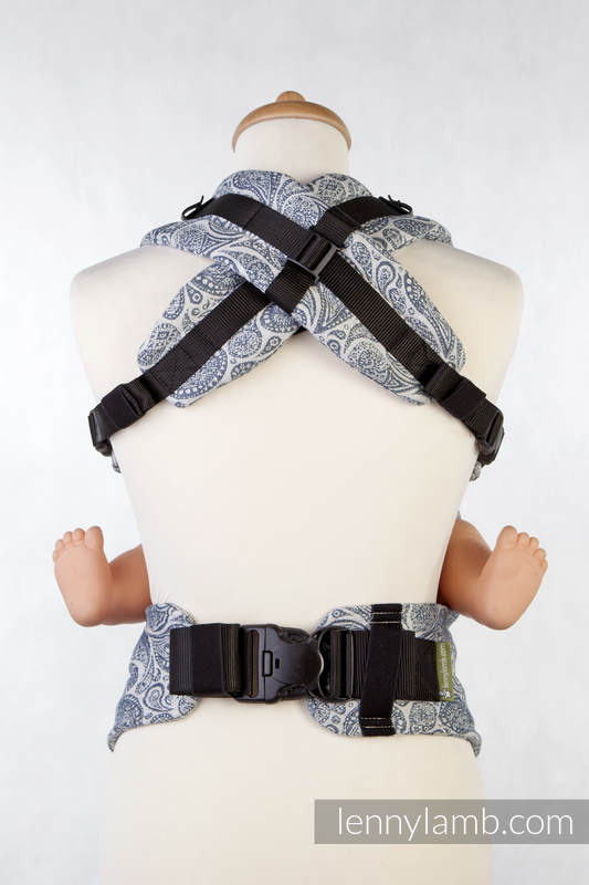 Porte-bébé ergonomique, taille toddler, jacquard 100 % coton, PAISLEY BLEU MARINE & CRÈME - Deuxième génération #babywearing