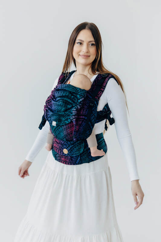 LennyUpGrade PRO Carrier, Standard Size, jacquard weave (60% cotton, 28% merino wool, 8% silk, 4% cashmere) - PEACOCK'S TAIL - BLACK OPAL #babywearing