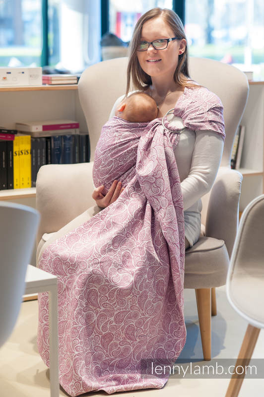 Żakardowa chusta kółkowa do noszenia dzieci, bawełna - PAISLEY PURPURA z KREMEM - long 2.1m #babywearing