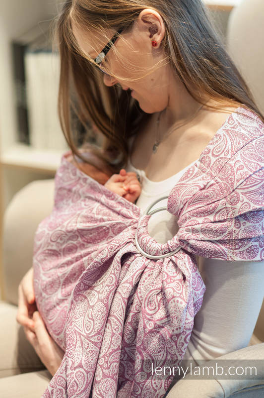 Żakardowa chusta kółkowa do noszenia dzieci, bawełna - PAISLEY PURPURA z KREMEM - long 2.1m #babywearing
