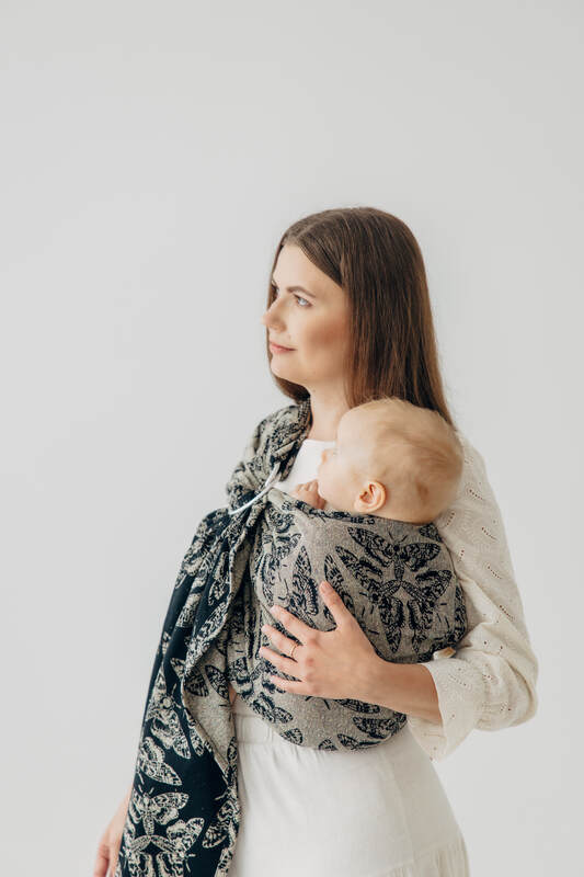 Ring Sling, Jacquard Weave, with gathered shoulder (65% cotton 35% silk) - QUEEN OF THE NIGHT - PAMINA - standard 1.8m #babywearing