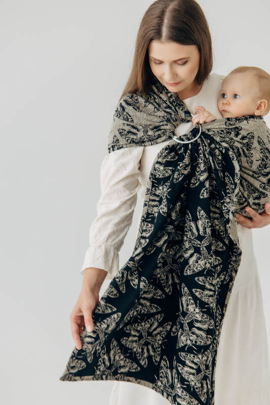 Ring Sling, Jacquard Weave, with gathered shoulder (65% cotton 35% silk) - QUEEN OF THE NIGHT - PAMINA - standard 1.8m #babywearing
