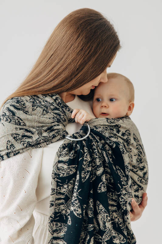 Ring Sling, Jacquard Weave, with gathered shoulder (65% cotton 35% silk) - QUEEN OF THE NIGHT - PAMINA - standard 1.8m #babywearing