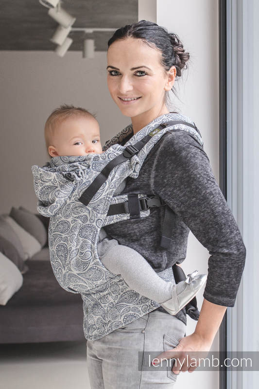 Porte-bébé ergonomique, taille toddler, jacquard 100 % coton, PAISLEY BLEU MARINE & CRÈME - Deuxième génération #babywearing