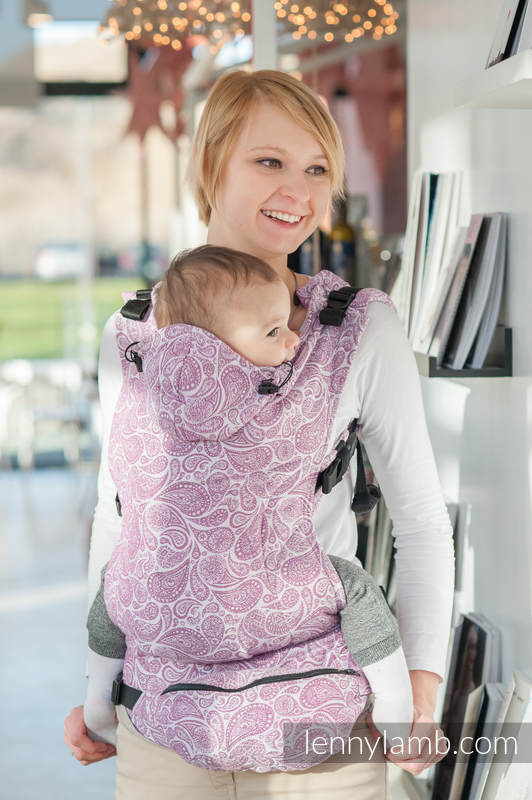 Ergonomic Carrier, Baby Size, jacquard weave 100% cotton - PAISLEY PURPLE & CREAM, Second Generation #babywearing