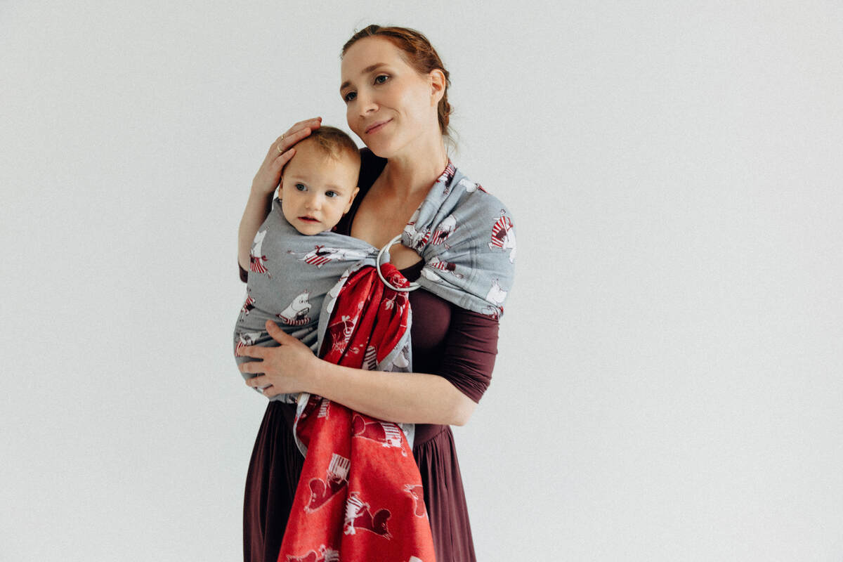 RingSling, Jacquardwebung (100% Baumwolle), mit Raffung an den Ringen - MOOMINMAMMA - ROOTED - standard 1.8m #babywearing