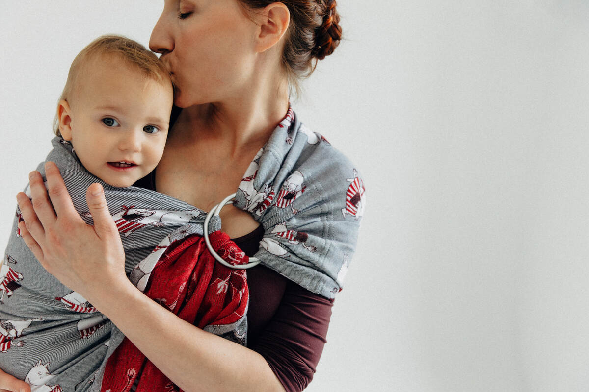 RingSling, Jacquardwebung (100% Baumwolle), mit Raffung an den Ringen - MOOMINMAMMA - ROOTED - standard 1.8m #babywearing