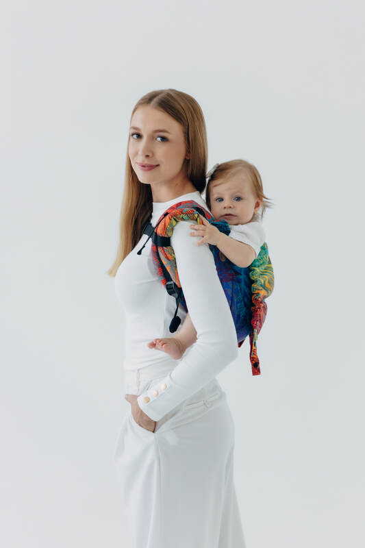 Lenny Buckle Onbuhimo PRO baby carrier, standard size, jacquard weave (100% cotton) - RAINFOREST - CARNIVAL #babywearing
