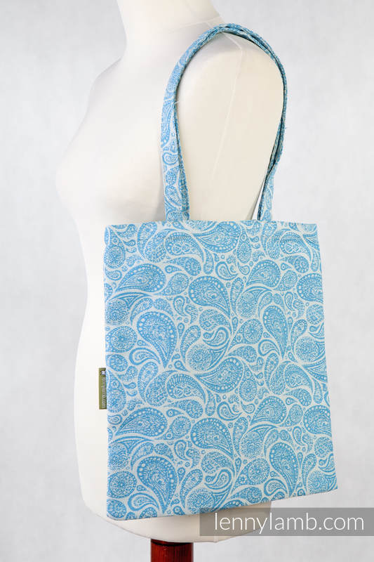 Einkaufstasche, hergestellt vom gewebten Stoff (100% Baumwolle) - PAISLEY TÜRKIS & CREME  #babywearing