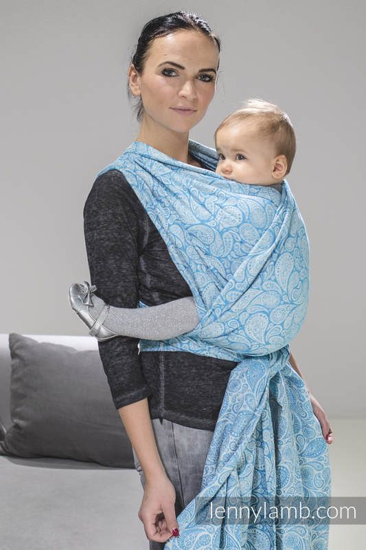 Baby Wrap, Jacquard Weave (100% cotton) - PAISLEY TURQUOISE & CREAM - size XS (grade B) #babywearing
