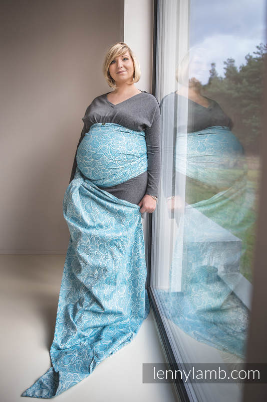 Żakardowa chusta do noszenia dzieci, 100% bawełna - PAISLEY TURKUS z KREMEM - rozmiar XS (drugi gatunek) #babywearing