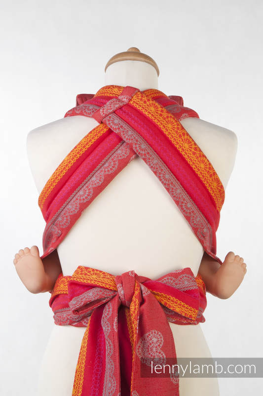 Nosidełko dla dzieci MEI-TAI MINI, bawełna, splot żakardowy, z kapturkiem, Wiśniowa Koronka, Rewers #babywearing