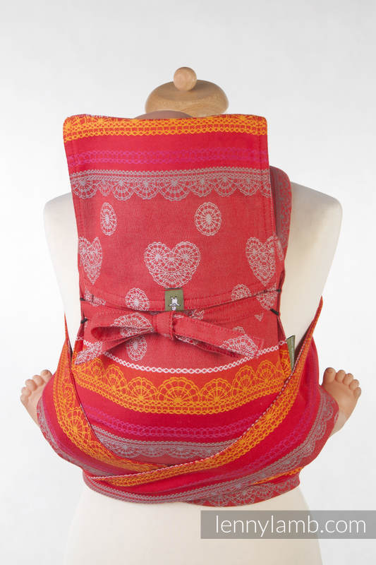 Nosidełko dla dzieci MEI-TAI MINI, bawełna, splot żakardowy, z kapturkiem, Wiśniowa Koronka, Rewers #babywearing