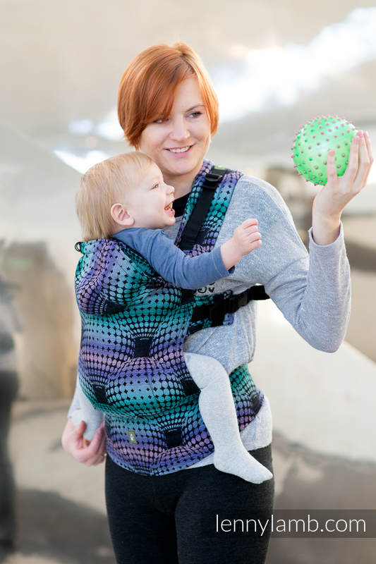 Ergonomische Tragehilfe, Größe Baby, Jacquardwebung, 100% Baumwolle - DISCO BALLS - Zweite Generation (grad B) #babywearing