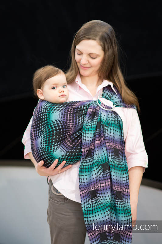Ringsling, Jacquard Weave (100% cotton), with gathered shoulder - DISCO BALLS - long 2.1m #babywearing