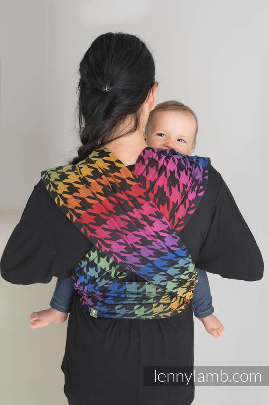 Żakardowa chusta do noszenia dzieci, bawełna - TĘCZOWA PEPITKA - rozmiar M (drugi gatunek) #babywearing
