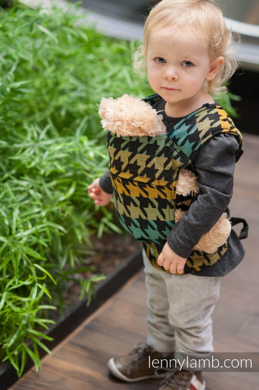 Doll Carrier made of woven fabric, 100% cotton  - PEPITKA GREEN & YELLOW #babywearing