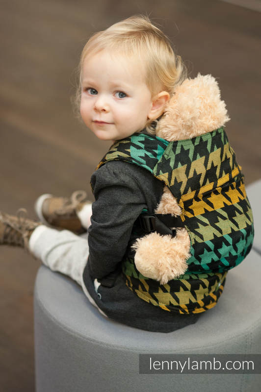 Doll Carrier made of woven fabric, 100% cotton  - PEPITKA GREEN & YELLOW #babywearing