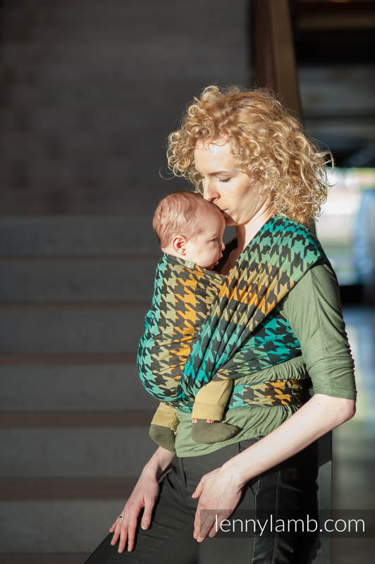 Żakardowa chusta do noszenia dzieci, bawełna - PEPITKA ZIELONA Z ŻÓŁTYM - rozmiar L #babywearing