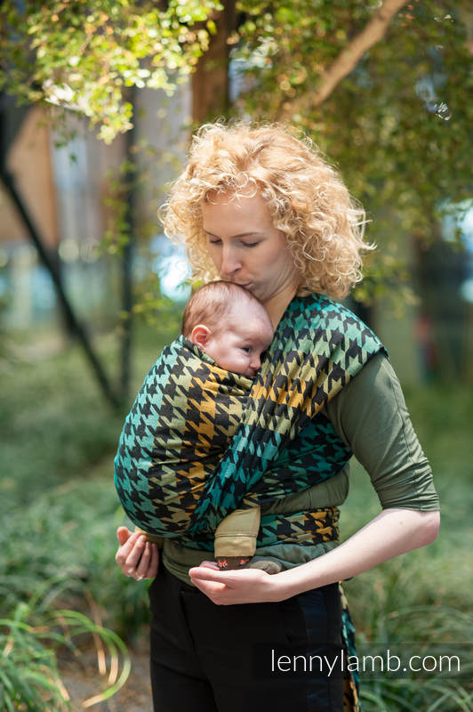 Żakardowa chusta do noszenia dzieci, bawełna - PEPITKA ZIELONA Z ŻÓŁTYM - rozmiar XS (drugi gatunek) #babywearing